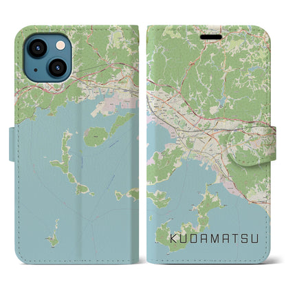 【下松（山口県）】地図柄iPhoneケース（手帳タイプ）ナチュラル・iPhone 13 用