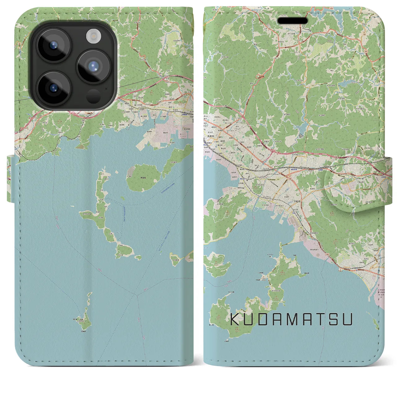 【下松（山口県）】地図柄iPhoneケース（手帳タイプ）ナチュラル・iPhone 15 Pro Max 用