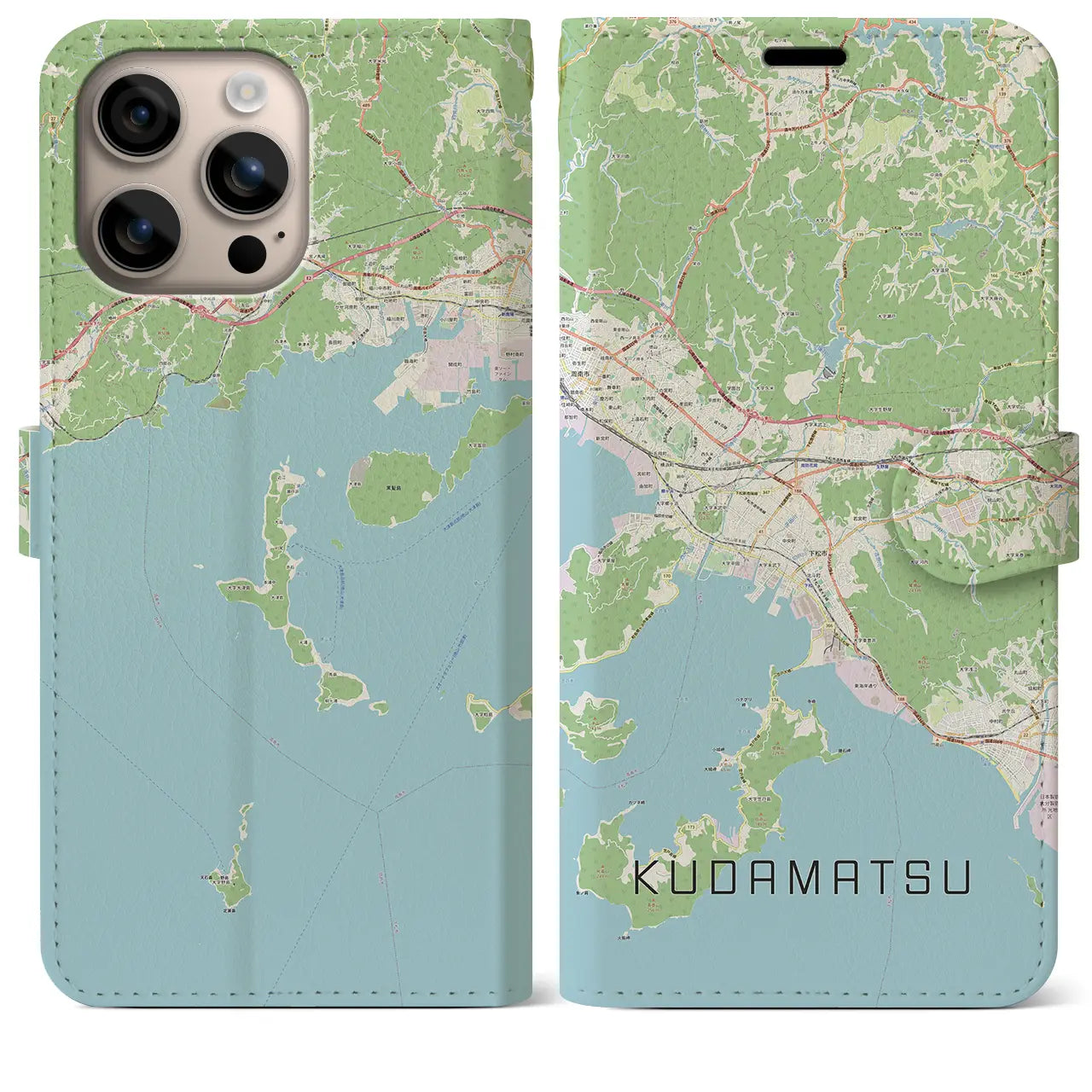 【下松（山口県）】地図柄iPhoneケース（手帳タイプ）ナチュラル・iPhone 16 Plus 用