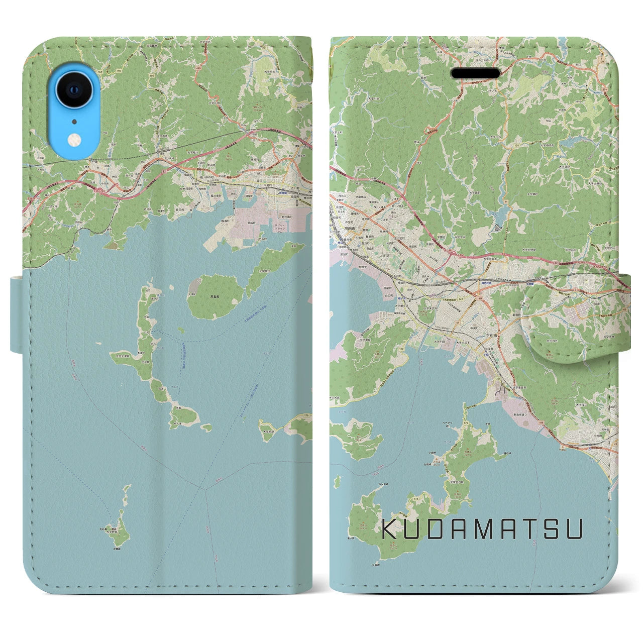 【下松（山口県）】地図柄iPhoneケース（手帳タイプ）ナチュラル・iPhone XR 用