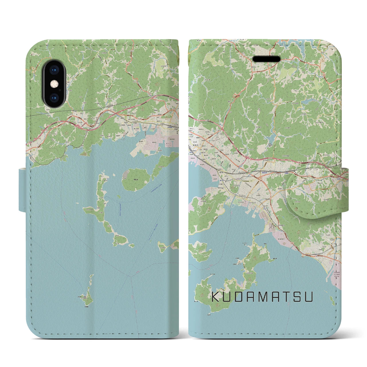 【下松（山口県）】地図柄iPhoneケース（手帳タイプ）ナチュラル・iPhone XS / X 用