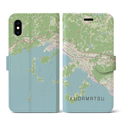 【下松（山口県）】地図柄iPhoneケース（手帳タイプ）ナチュラル・iPhone XS / X 用