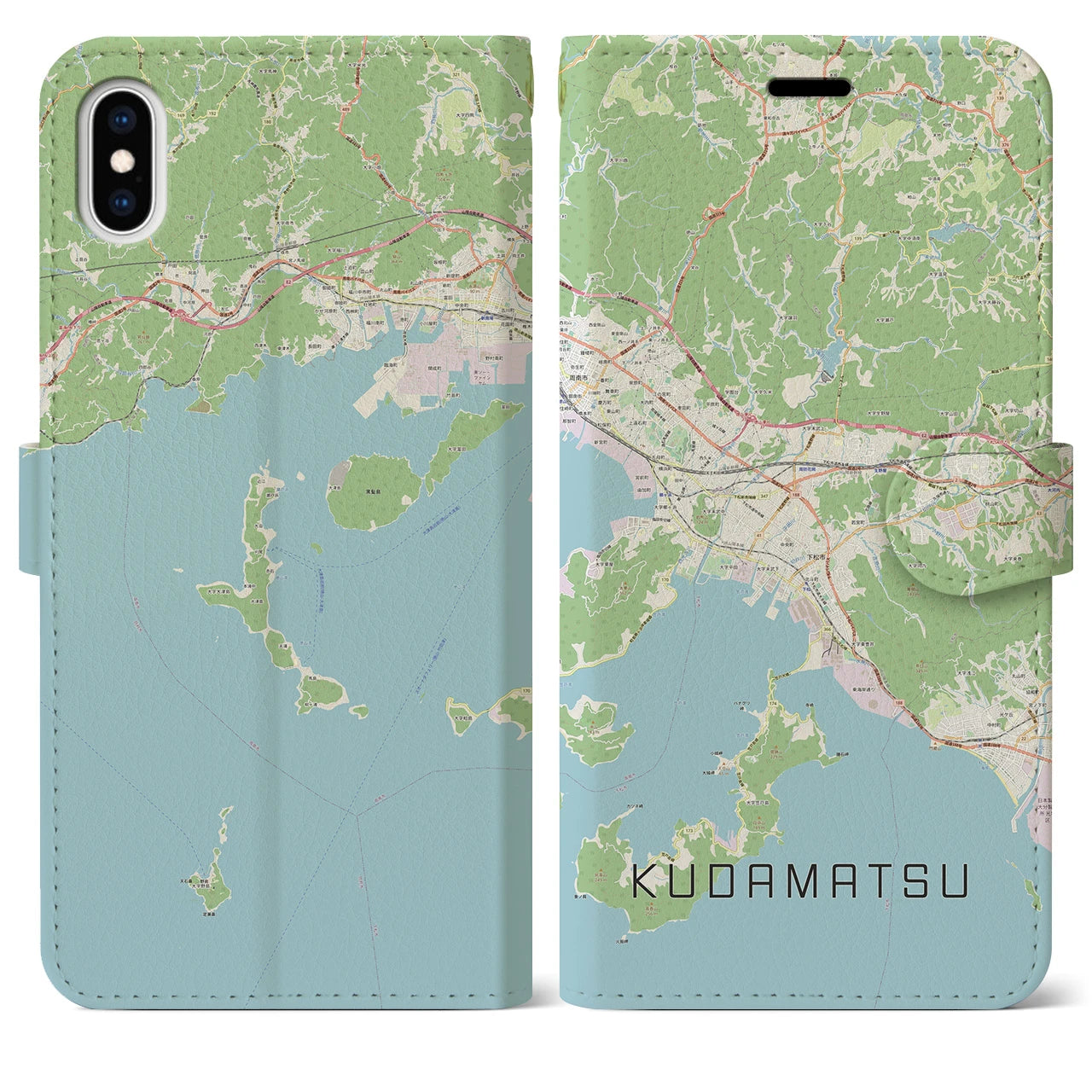 【下松（山口県）】地図柄iPhoneケース（手帳タイプ）ナチュラル・iPhone XS Max 用