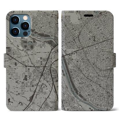 【久が原（東京都）】地図柄iPhoneケース（手帳タイプ）モノトーン・iPhone 12 / 12 Pro 用