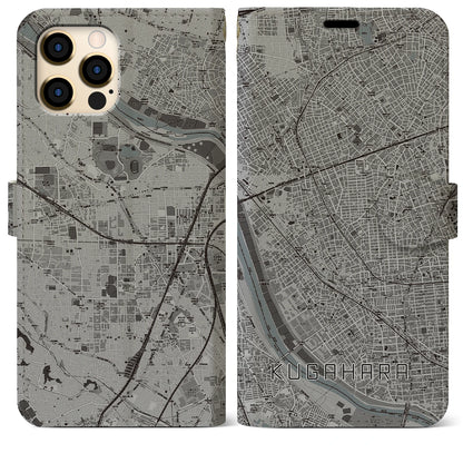 【久が原（東京都）】地図柄iPhoneケース（手帳タイプ）モノトーン・iPhone 12 Pro Max 用