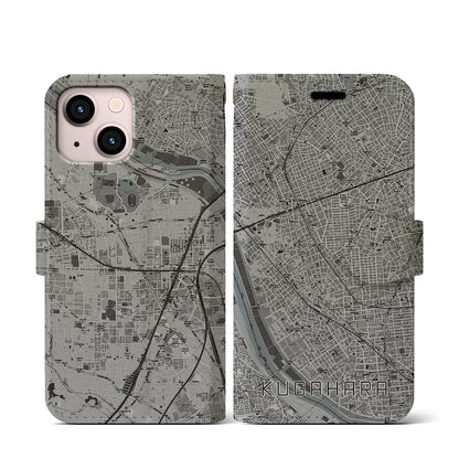 【久が原（東京都）】地図柄iPhoneケース（手帳タイプ）モノトーン・iPhone 13 mini 用