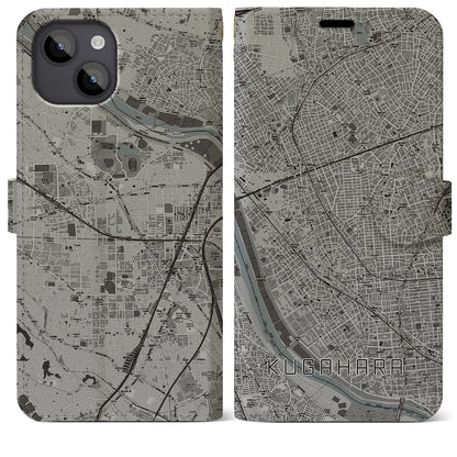 【久が原（東京都）】地図柄iPhoneケース（手帳タイプ）モノトーン・iPhone 14 Plus 用