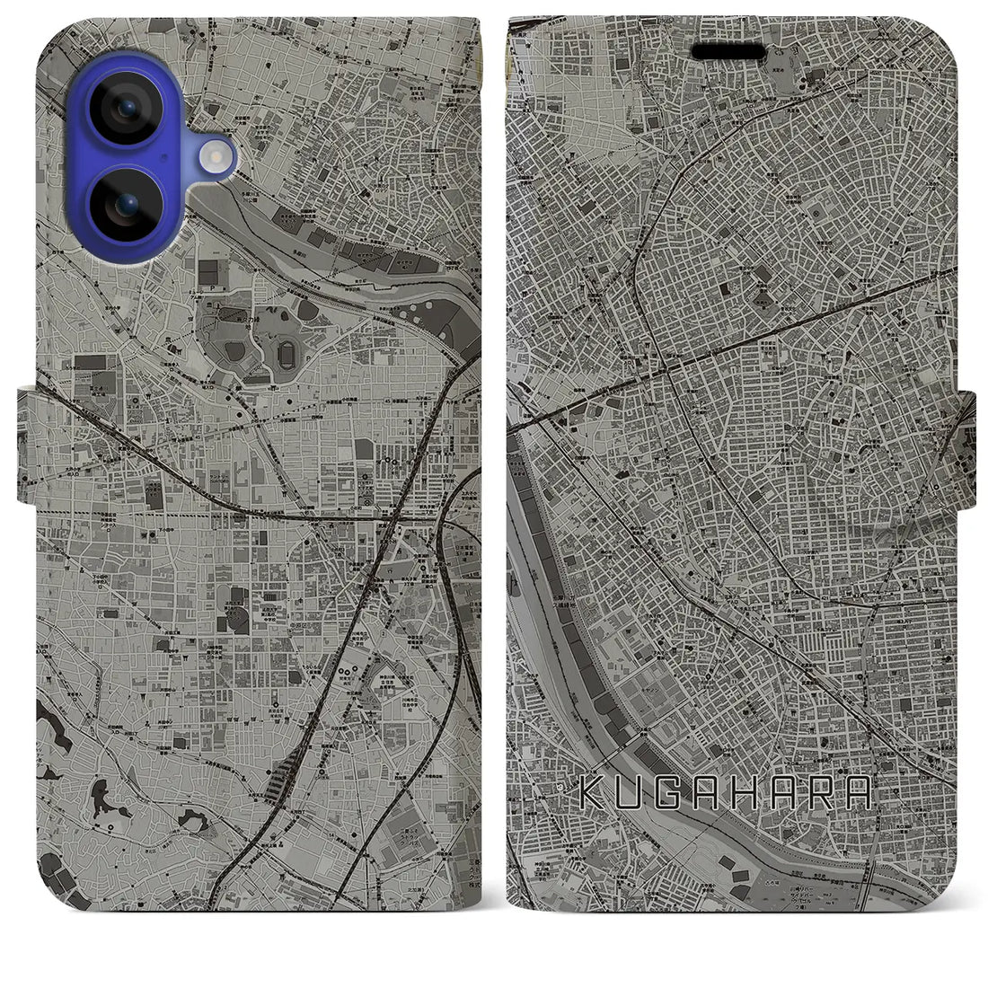 【久が原(東京都)】地図柄iPhoneケース(手帳タイプ)モノトーン・iPhone 16 Pro Max 用