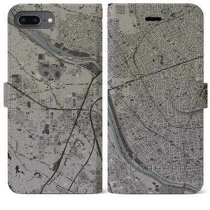 【久が原（東京都）】地図柄iPhoneケース（手帳タイプ）モノトーン・iPhone 8Plus /7Plus / 6sPlus / 6Plus 用