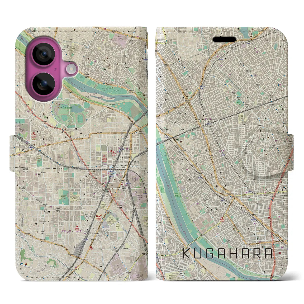 【久が原（東京都）】地図柄iPhoneケース（手帳タイプ）ナチュラル・iPhone 16 Pro 用