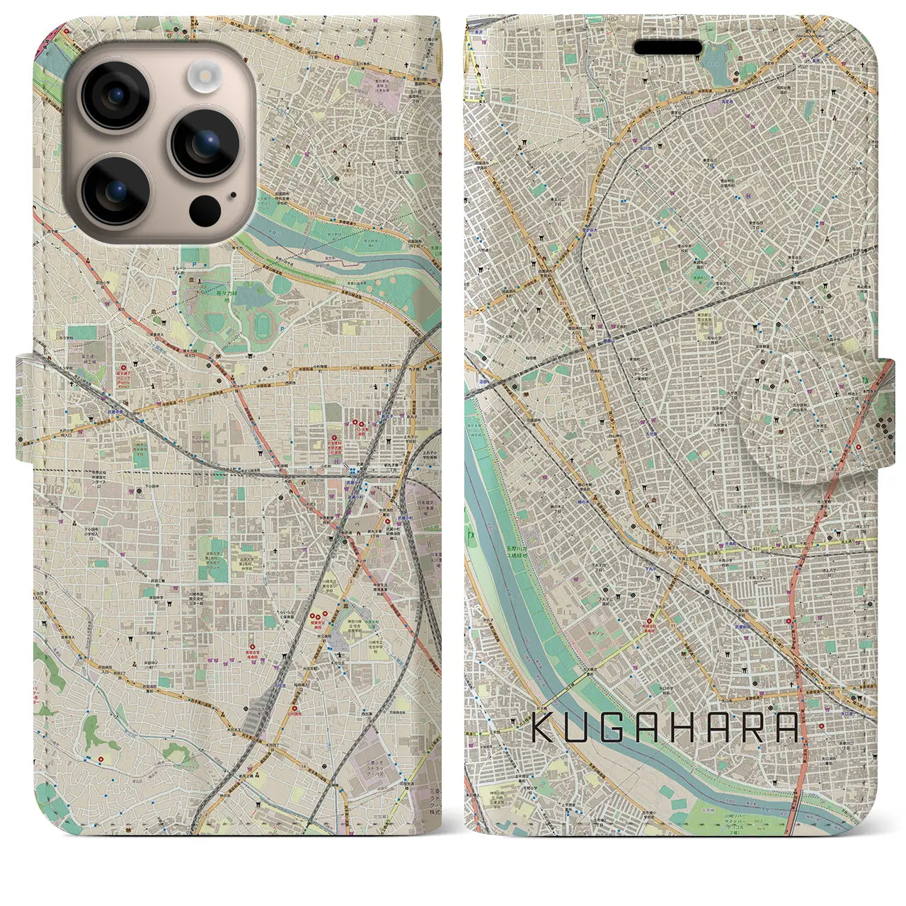 【久が原（東京都）】地図柄iPhoneケース（手帳タイプ）ナチュラル・iPhone 16 Plus 用