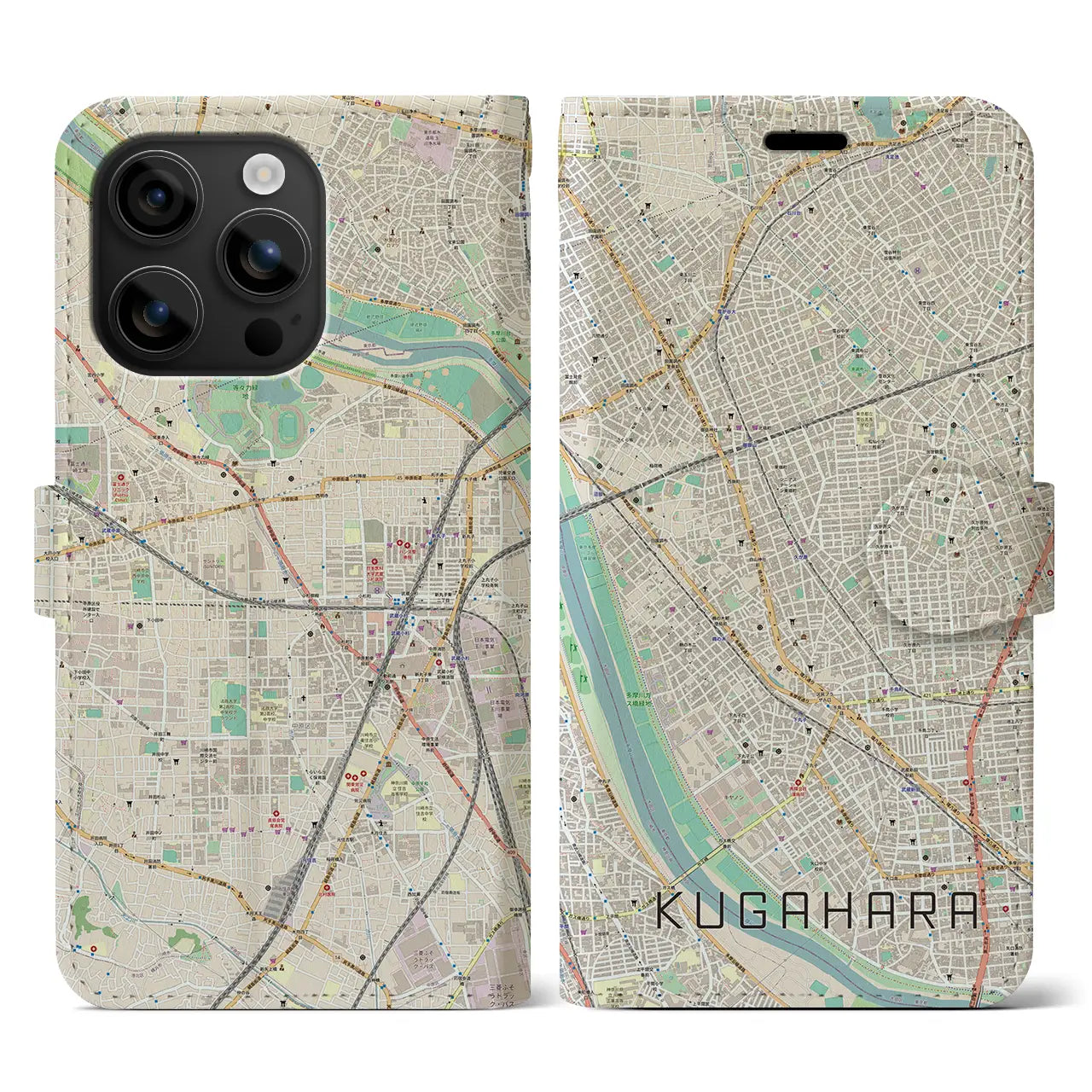 【久が原（東京都）】地図柄iPhoneケース（手帳タイプ）ナチュラル・iPhone 16 用