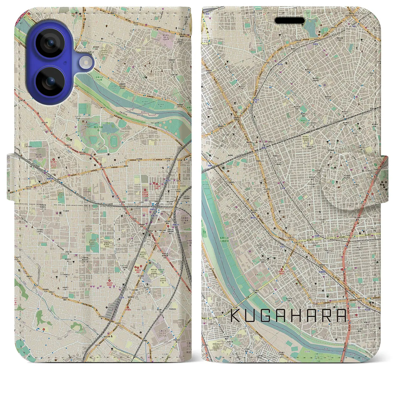 【久が原（東京都）】地図柄iPhoneケース（手帳タイプ）ナチュラル・iPhone 16 Pro Max 用