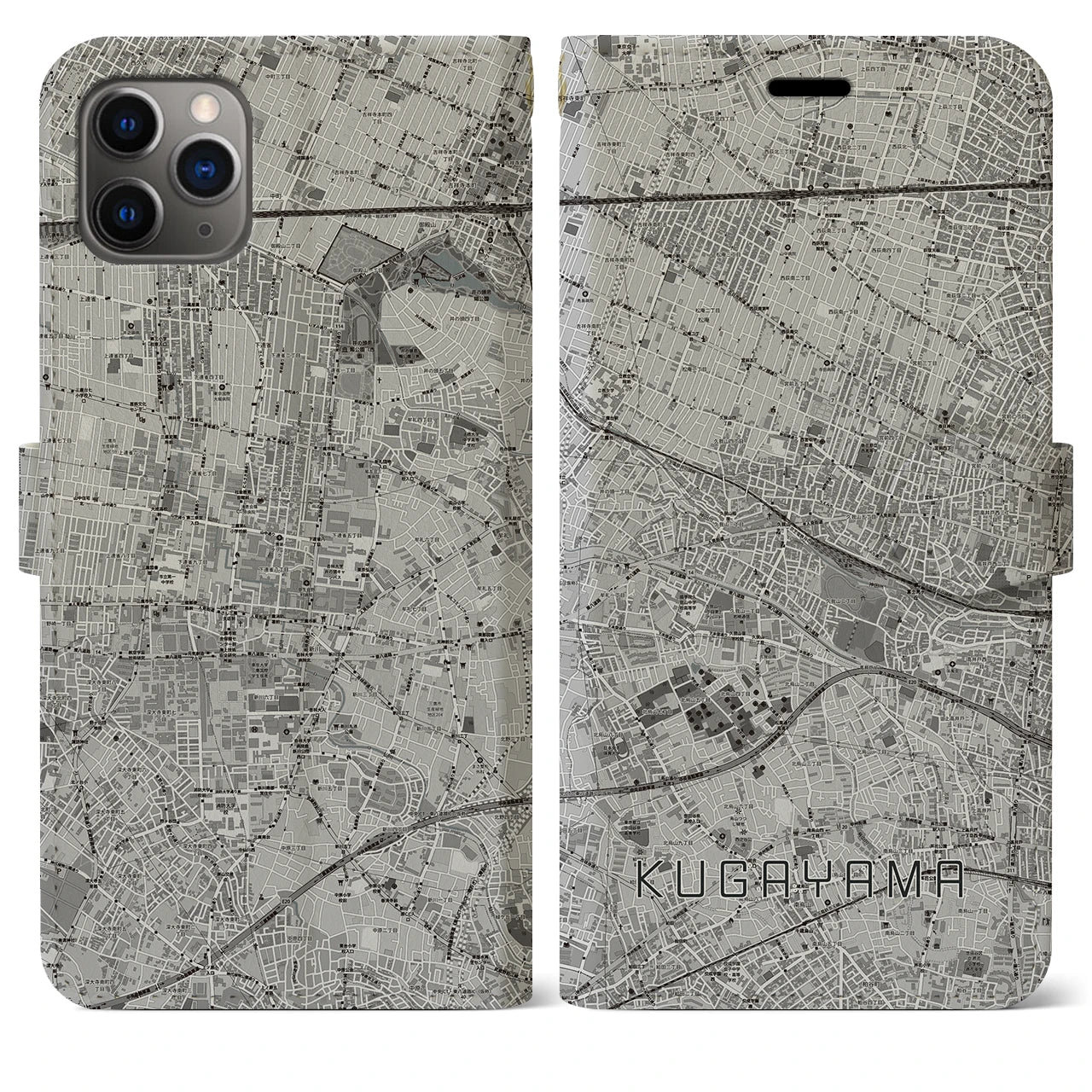 【久我山】地図柄iPhoneケース（手帳両面タイプ・モノトーン）iPhone 11 Pro Max 用