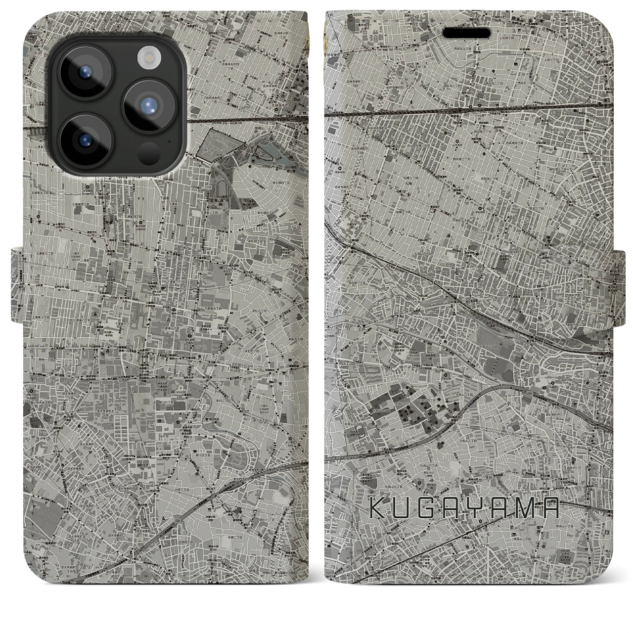 【久我山】地図柄iPhoneケース（手帳両面タイプ・モノトーン）iPhone 15 Pro Max 用