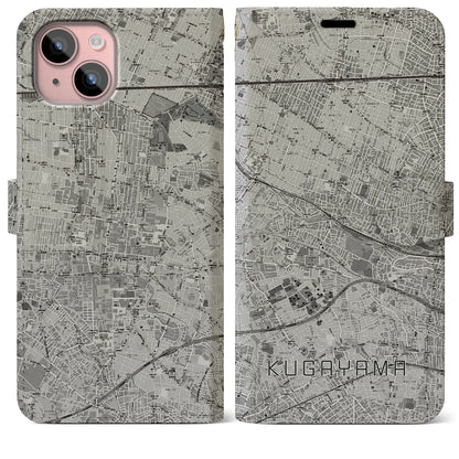 【久我山（東京都）】地図柄iPhoneケース（手帳タイプ）モノトーン・iPhone 15 Plus 用