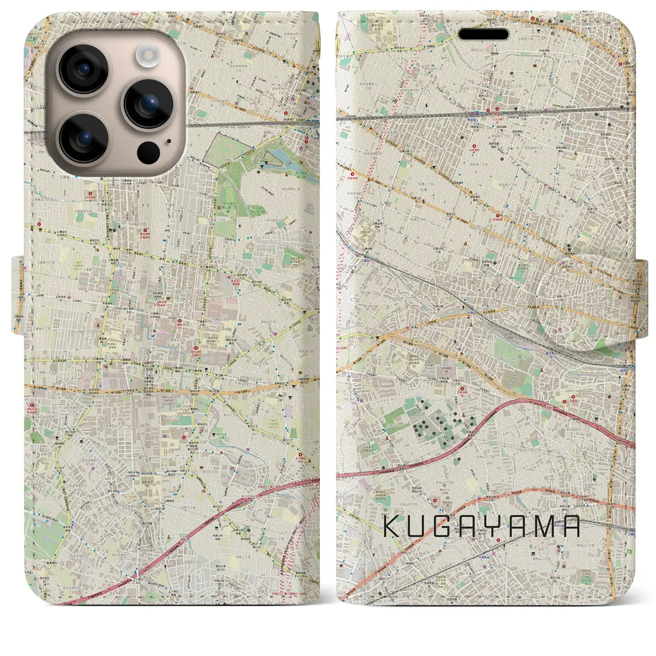 【久我山（東京都）】地図柄iPhoneケース（手帳タイプ）ナチュラル・iPhone 16 Plus 用