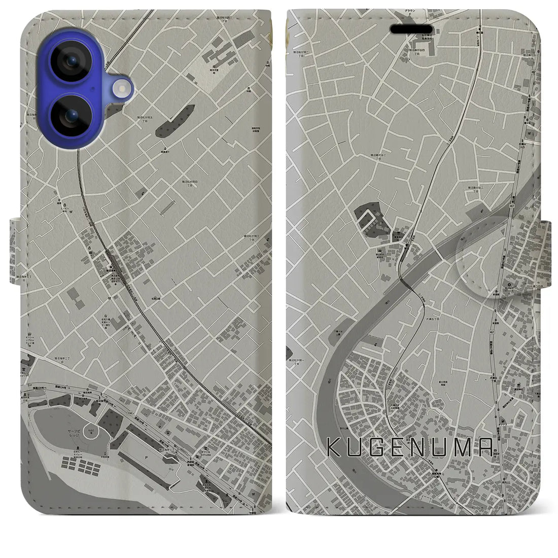 【鵠沼(神奈川県)】地図柄iPhoneケース(手帳タイプ)モノトーン・iPhone 16 Pro Max 用