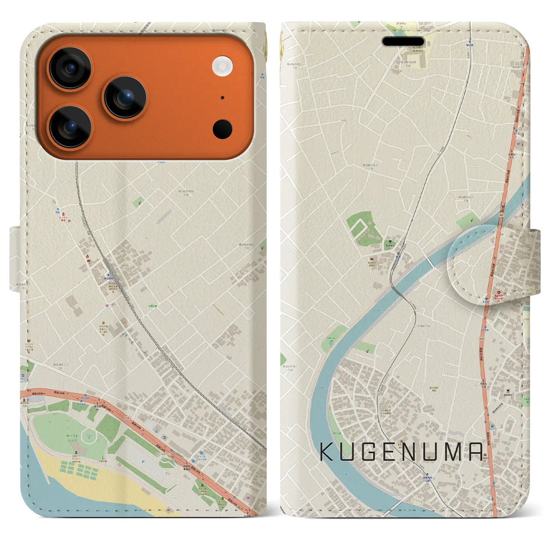 【鵠沼(神奈川県)】地図柄iPhoneケース(手帳タイプ)ナチュラル・iPhone 17 Pro Max 用