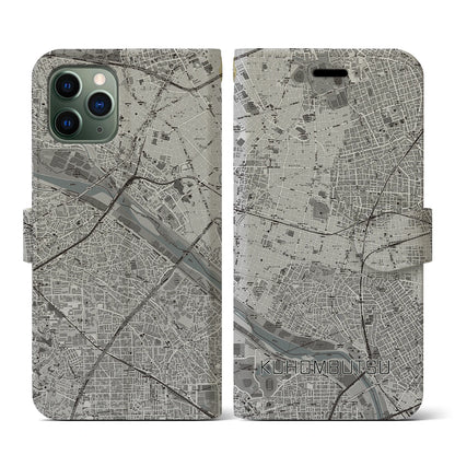 【九品仏（東京都）】地図柄iPhoneケース（手帳タイプ）モノトーン・iPhone 11 Pro 用