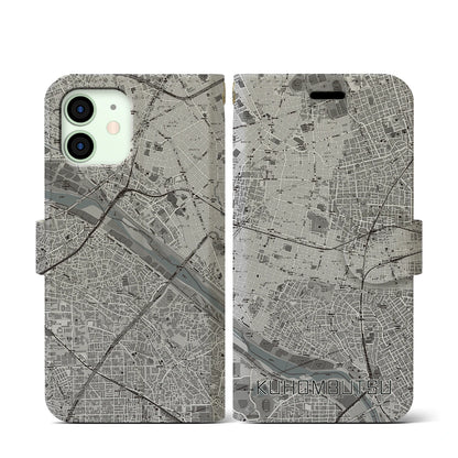 【九品仏（東京都）】地図柄iPhoneケース（手帳タイプ）モノトーン・iPhone 12 mini 用