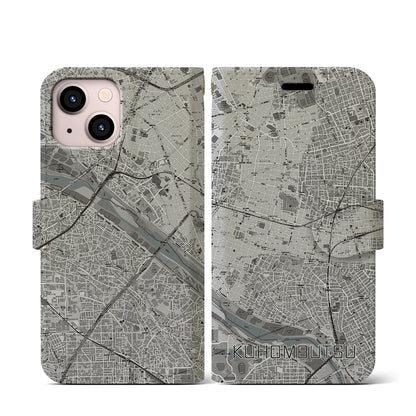 【九品仏（東京都）】地図柄iPhoneケース（手帳タイプ）モノトーン・iPhone 13 mini 用