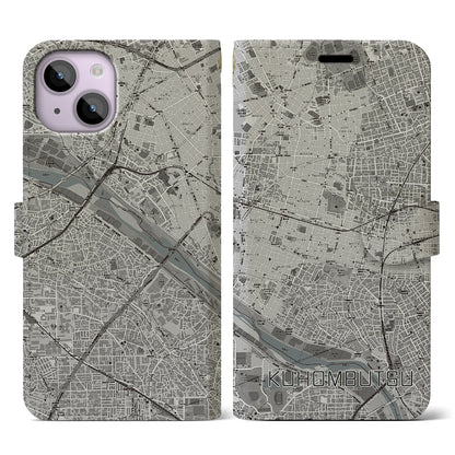 【九品仏（東京都）】地図柄iPhoneケース（手帳タイプ）モノトーン・iPhone 14 用