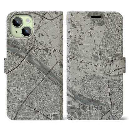 【九品仏（東京都）】地図柄iPhoneケース（手帳タイプ）モノトーン・iPhone 15 用