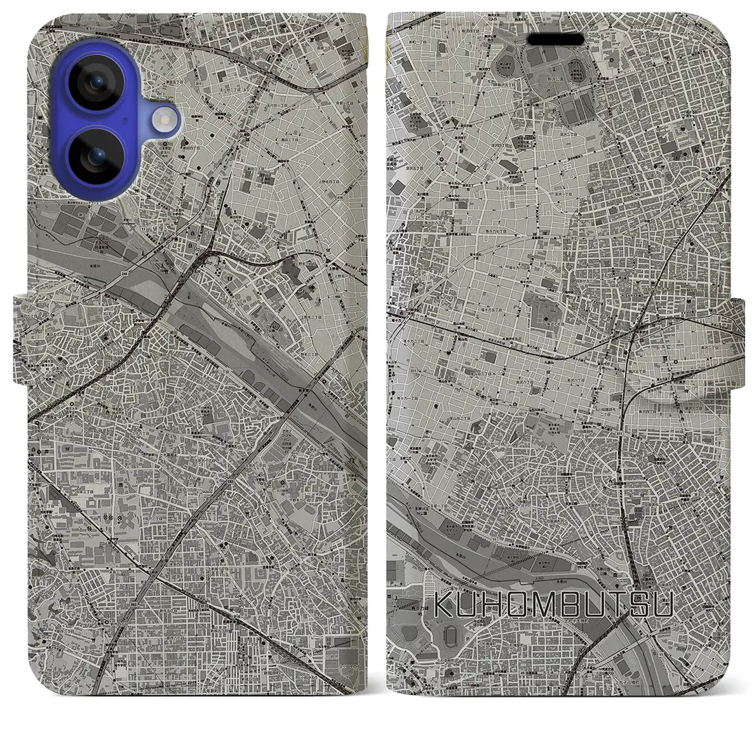 【九品仏(東京都)】地図柄iPhoneケース(手帳タイプ)モノトーン・iPhone 16 Pro Max 用