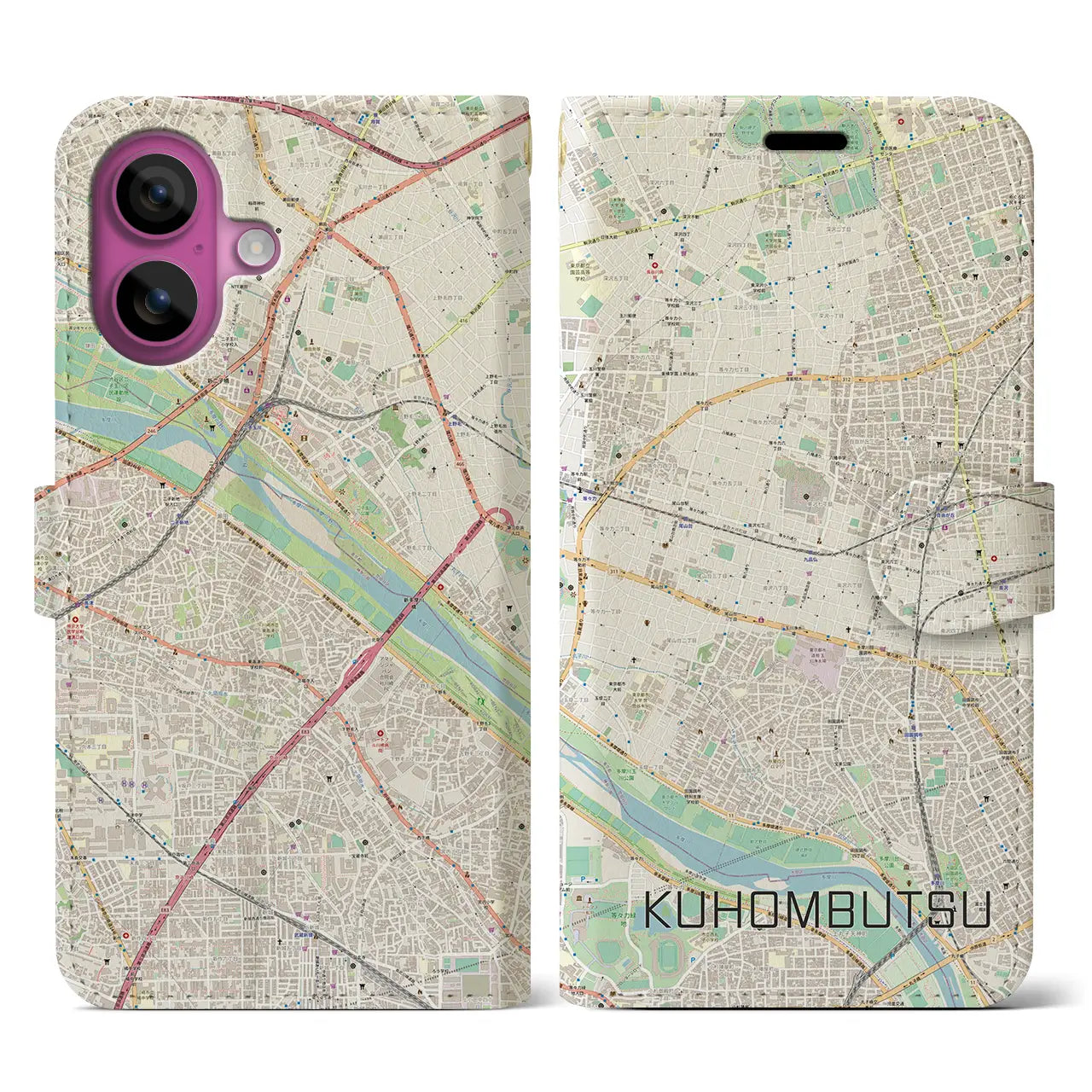 【九品仏（東京都）】地図柄iPhoneケース（手帳タイプ）ナチュラル・iPhone 16 Pro 用