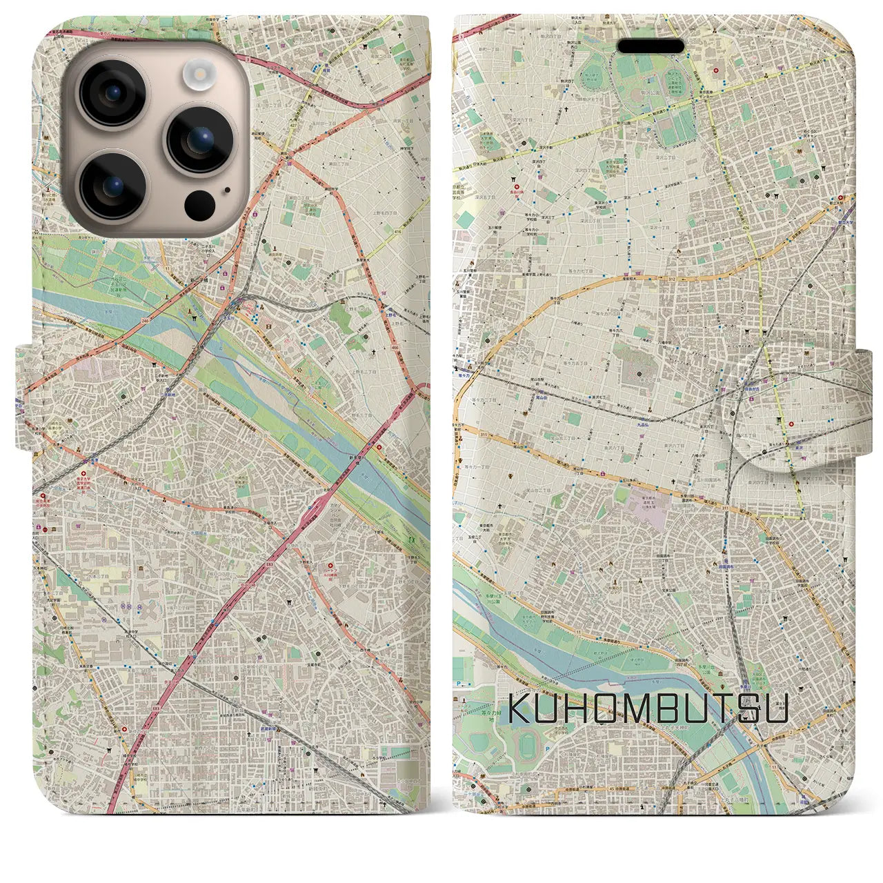 【九品仏（東京都）】地図柄iPhoneケース（手帳タイプ）ナチュラル・iPhone 16 Plus 用