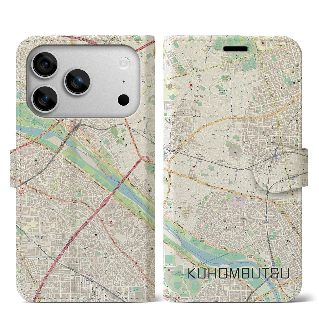 【九品仏（東京都）】地図柄iPhoneケース（手帳タイプ）ナチュラル・iPhone 17 Pro Max 用