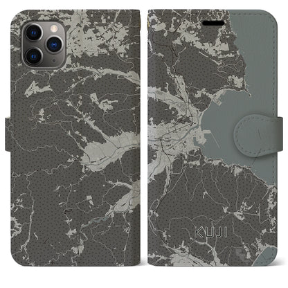 【久慈（岩手県）】地図柄iPhoneケース（手帳タイプ）モノトーン・iPhone 11 Pro Max 用