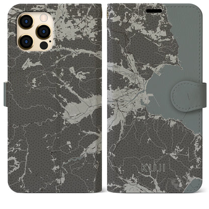 【久慈（岩手県）】地図柄iPhoneケース（手帳タイプ）モノトーン・iPhone 12 Pro Max 用