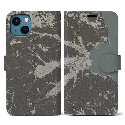 【久慈（岩手県）】地図柄iPhoneケース（手帳タイプ）モノトーン・iPhone 13 用