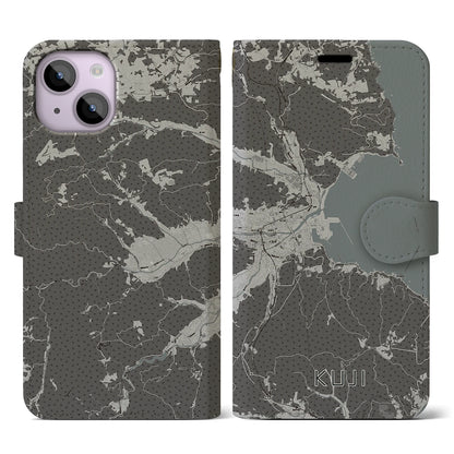 【久慈（岩手県）】地図柄iPhoneケース（手帳タイプ）モノトーン・iPhone 14 用