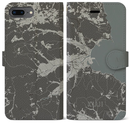 【久慈（岩手県）】地図柄iPhoneケース（手帳タイプ）モノトーン・iPhone 8Plus /7Plus / 6sPlus / 6Plus 用