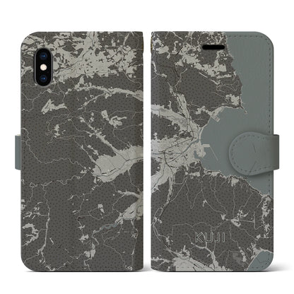 【久慈（岩手県）】地図柄iPhoneケース（手帳タイプ）モノトーン・iPhone XS / X 用