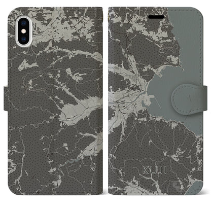 【久慈（岩手県）】地図柄iPhoneケース（手帳タイプ）モノトーン・iPhone XS Max 用