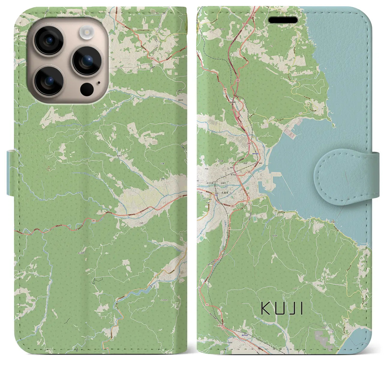 【久慈（岩手県）】地図柄iPhoneケース（手帳タイプ）ナチュラル・iPhone 16 Plus 用