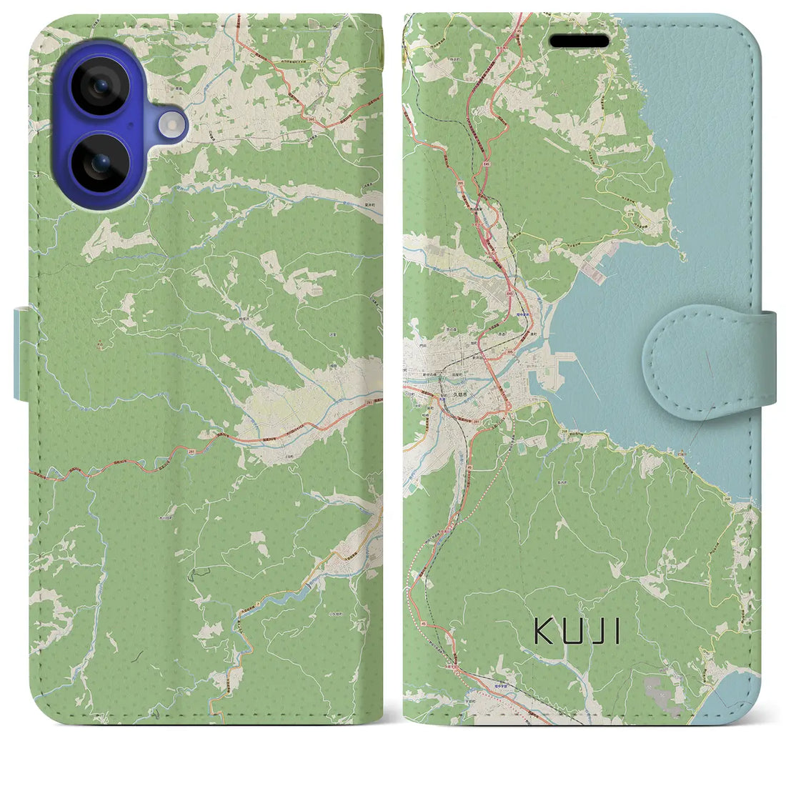 【久慈（岩手県）】地図柄iPhoneケース（手帳タイプ）ナチュラル・iPhone 16 Pro Max 用