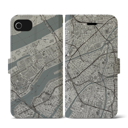 【九条（大阪府）】地図柄iPhoneケース（手帳タイプ）モノトーン・iPhone SE（第3 / 第2世代） / 8 / 7 / 6s / 6 用