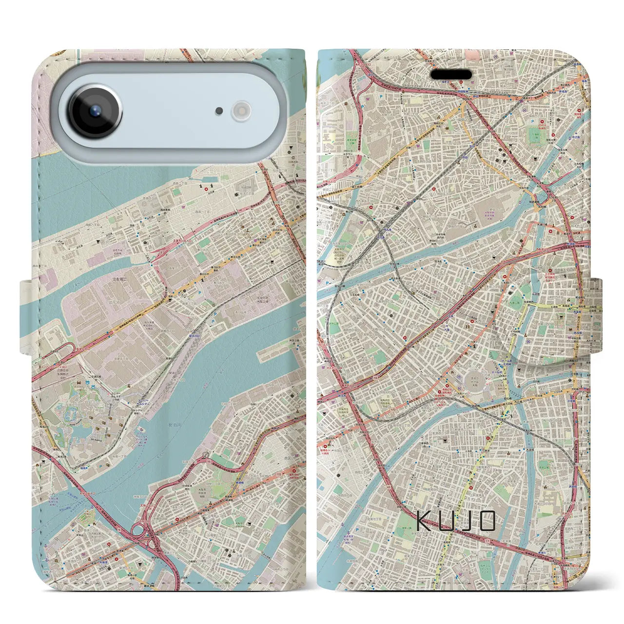 【九条（大阪府）】地図柄iPhoneケース（手帳タイプ）