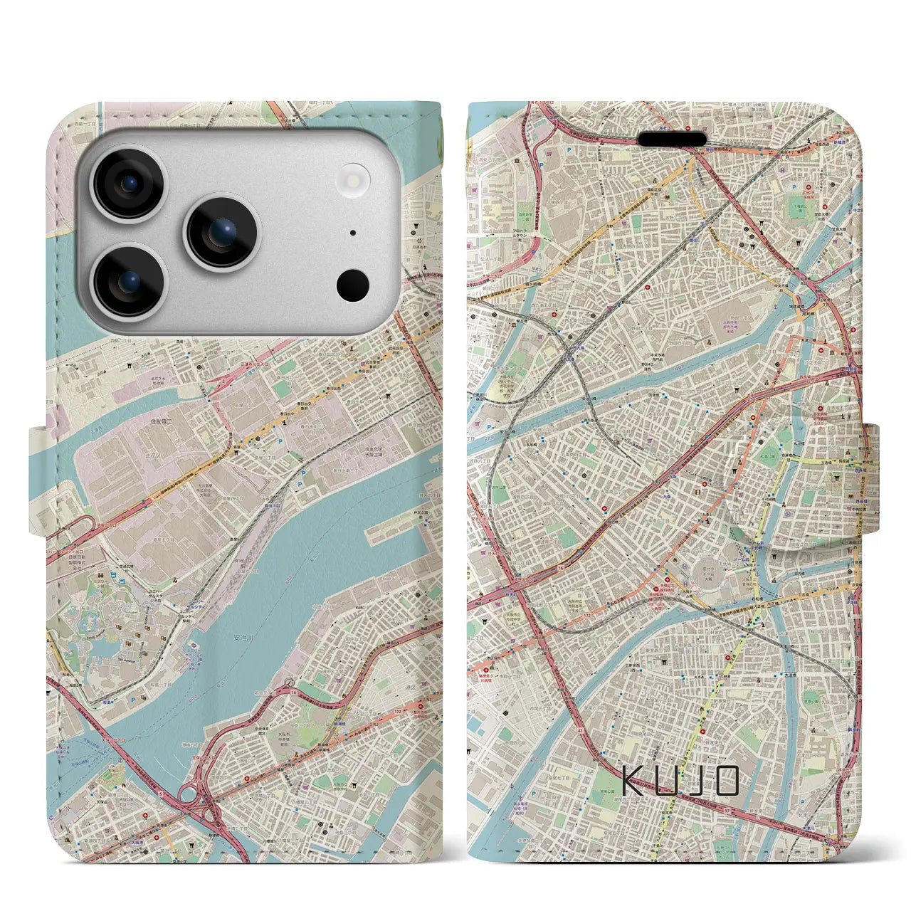 【九条（大阪府）】地図柄iPhoneケース（手帳タイプ）