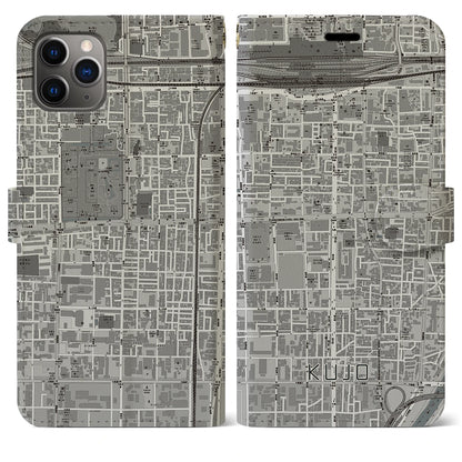 【九条（京都府）】地図柄iPhoneケース（手帳タイプ）モノトーン・iPhone 11 Pro Max 用