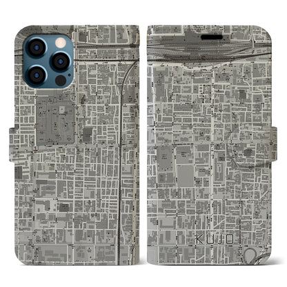 【九条（京都府）】地図柄iPhoneケース（手帳タイプ）モノトーン・iPhone 12 / 12 Pro 用