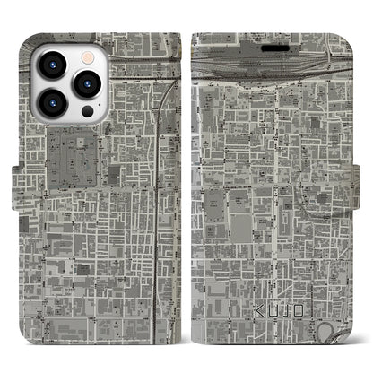 【九条（京都府）】地図柄iPhoneケース（手帳タイプ）モノトーン・iPhone 13 Pro 用