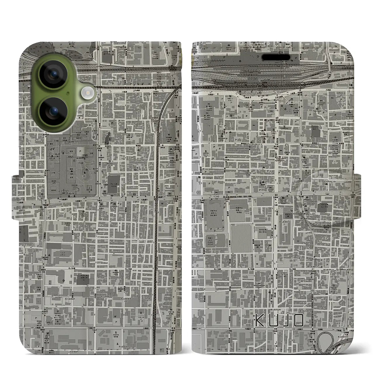 【九条（京都府）】地図柄iPhoneケース（手帳タイプ）