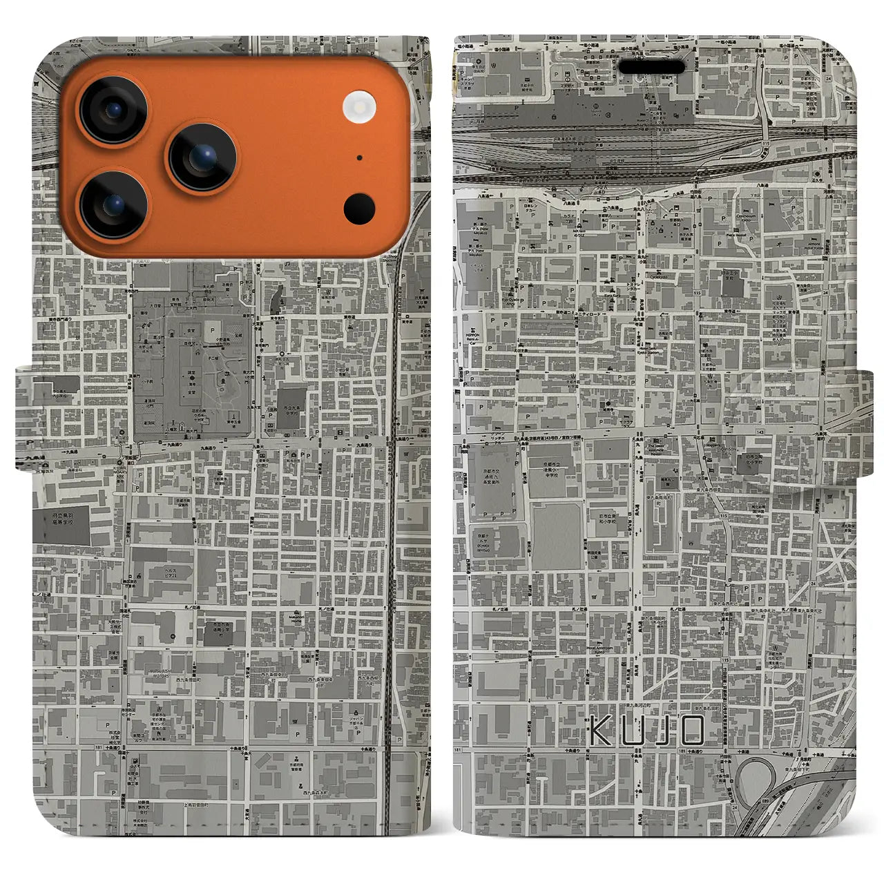 【九条（京都府）】地図柄iPhoneケース（手帳タイプ）