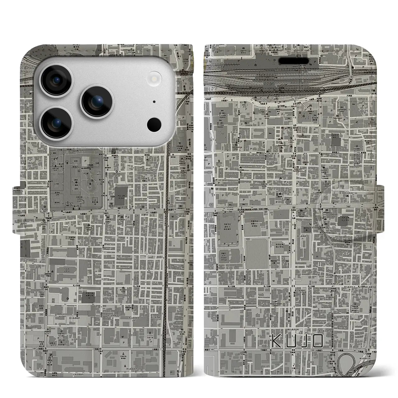 【九条（京都府）】地図柄iPhoneケース（手帳タイプ）